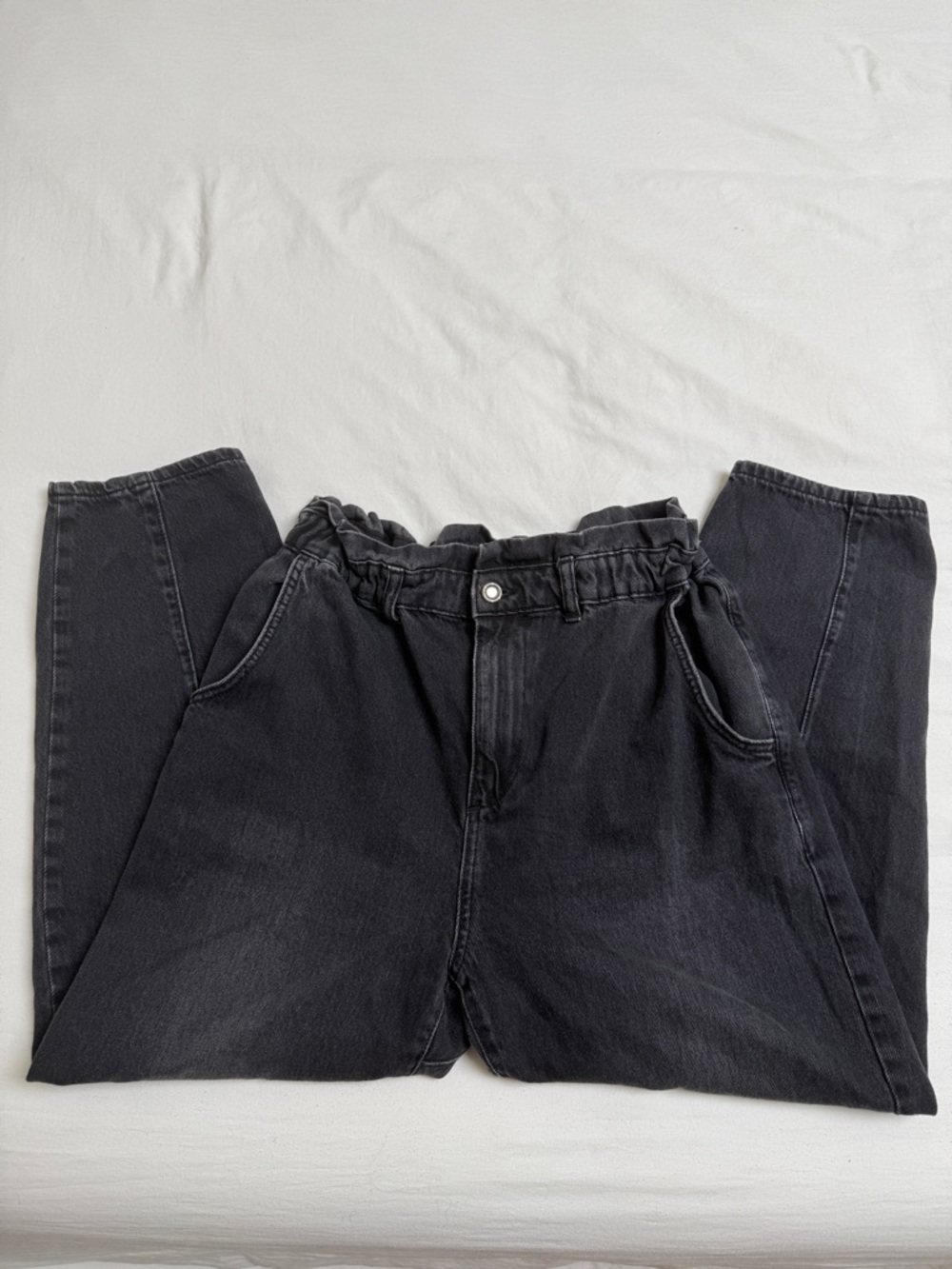 Zara Women's Black Paperbag Waist Relaxed Jeans